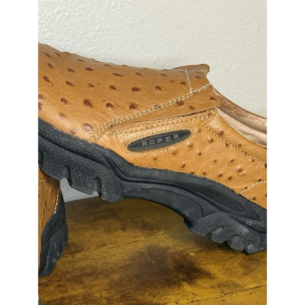 Roper Faux Ostrich Performance Slip On  Mens‎ Size 11 Brown Casual Shoes